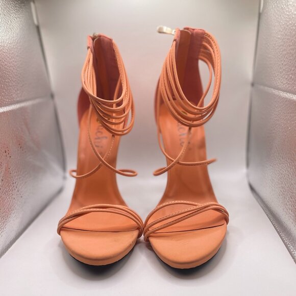 Coral Strappy Stiletto Heels | 4” Heel Sandals | Size 10 | Elegant Nightout - Picture 2 of 7